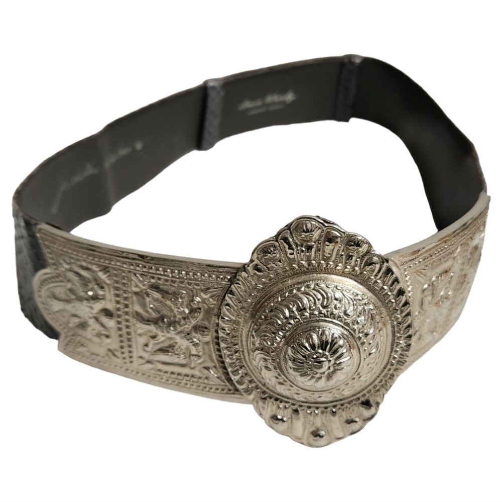 Rare Judith Lieber Python Leather Metal Buckle Be… - image 1